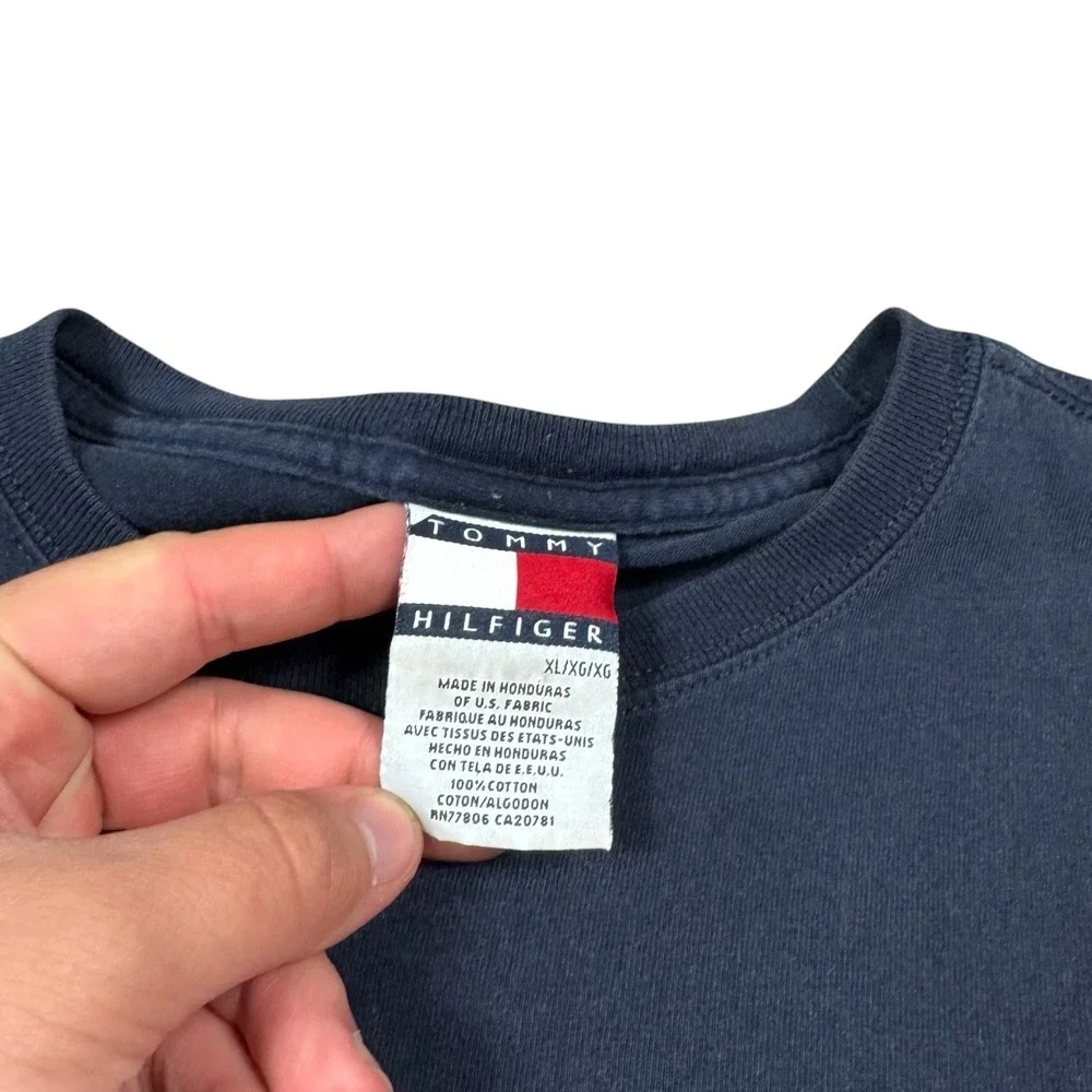 Vintage 2000s Tommy Hilfiger Athletics Navy Blue‎ Double Stitch Shirt Men's XL